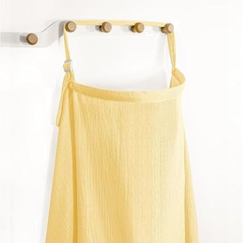 Muslin Nursing Covers for Breastfeeding, Arch Neckline Breast Feeding Covers for Women, Moms Privacy Breathable Summer Nursing Apron, 43.3" x 25.6" Soft Feeding Cover (Beige Cream Light Style)