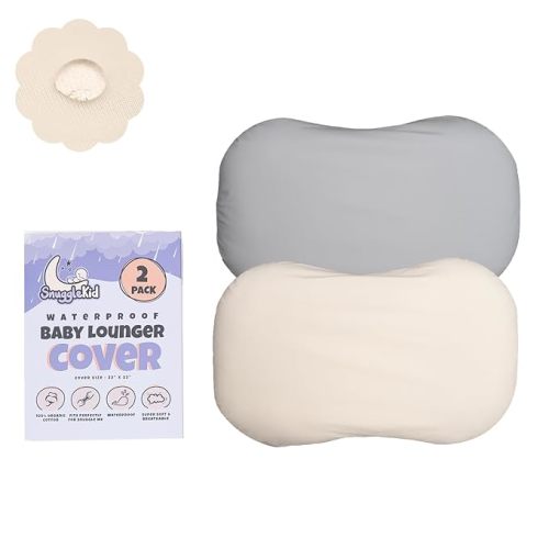 100% Waterproof Baby Lounger Cover - 2-Ply Organic Cotton Slipcovers Keep Your Lounger Clean & Your Baby Comfy - Machine Washable - (Lounger Not Included) - 2-Pack Includes Gray & Off-White - Gray, Off White