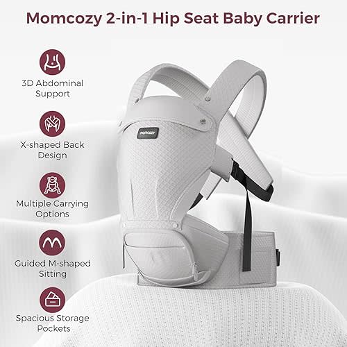 Momcozy Baby Carrier with Hip Seat, 2-in-1 Forward-Facing Carry for Active Babies, Detachable Hands-Free Carrier up to 44lbs, Breathable Infant Carrier Fits Waist Sizes up to 47 Inches, AirMesh Grey