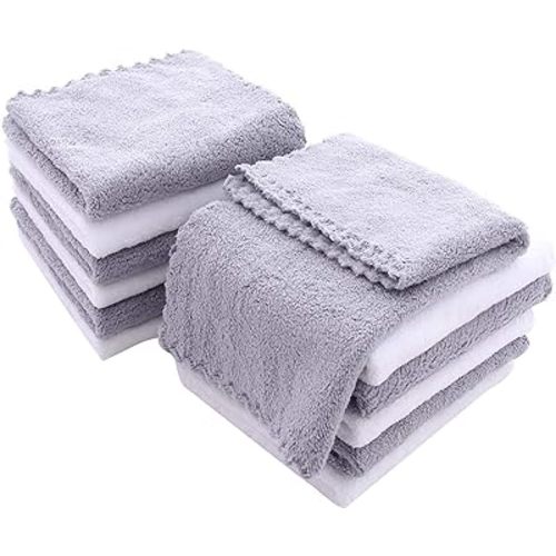12 Pack Baby Washcloths - Extra Absorbent and Soft Wash Clothes for Newborns, Infants and Toddlers - Suitable for Baby Skin and New Born - Microfiber Coral Fleece 12x12 Inches