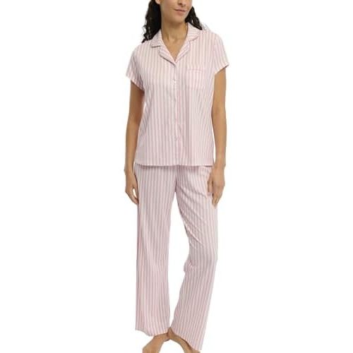 Laura Ashley Women's Pajamas 2 Piece Cotton Blend Notch Collar Button Down PJ Set