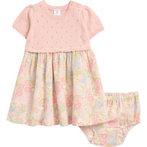 Scallop Mixed Media Dress with Bloomers, 12M