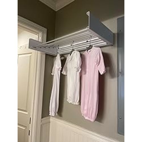 Laundry Drying Rack (28-INCH White), Wall Mounted, Retractable Clothes Drying Rack, 40lbs Capacity, 11.6 Linear Ft, with Wall Template and Long Screwdriver Bit - 28" Wide