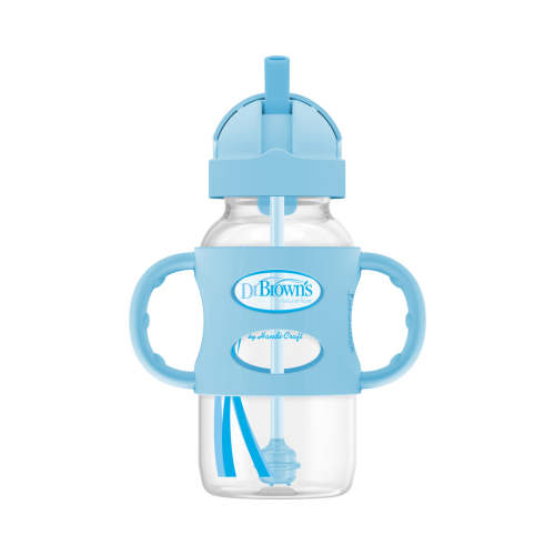 Dr. Brown's Milestones Wide-Neck Sippy Straw Bottle with Silicone Handles, 9 oz/270 mL