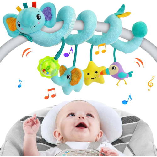 INvench Baby Car Seat Spiral Toy, Sensory Rattle Stroller Toy with Teether for 0-12 Months