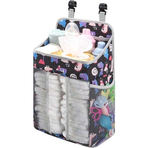 Accmor Hanging Baby Diaper Caddy Organizer, Diaper Stacker, Baby Crib Hanging Classified Storage Bag Organizer for Changing Table, Crib, Playard or Wall & Nursery Organization, Black