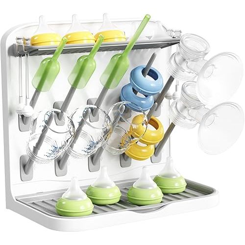 Lifewit Baby Bottle Drying Rack with 10 Hooks, Vertical Rack Dryer with Removable Pacifiers Box, Drip Tray, Space Saving Countertop Holder Organizer for Weighted Straws, Pump Parts