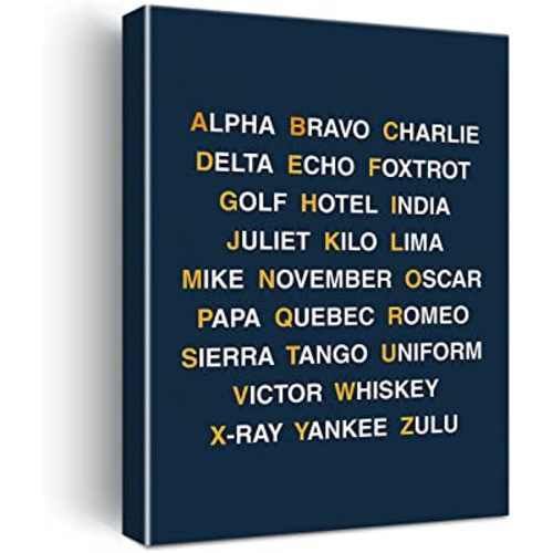 Phonetic Alphabet Canvas Painting Airplane Decor Aviation Art Prints for Home Boys Room Playroom Nursery Wall Decor Framed Artwork Pilot Gifts(12x15 Inch)