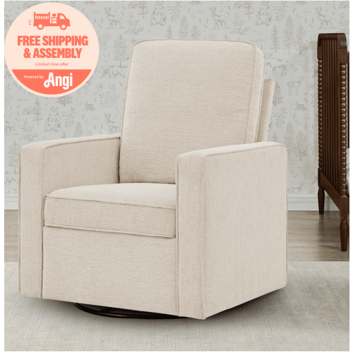 Delta Children Noah Upholstered Swivel Glider with Stain-Resistant Performance Fabric- Greenguard Gold Certified, Almond