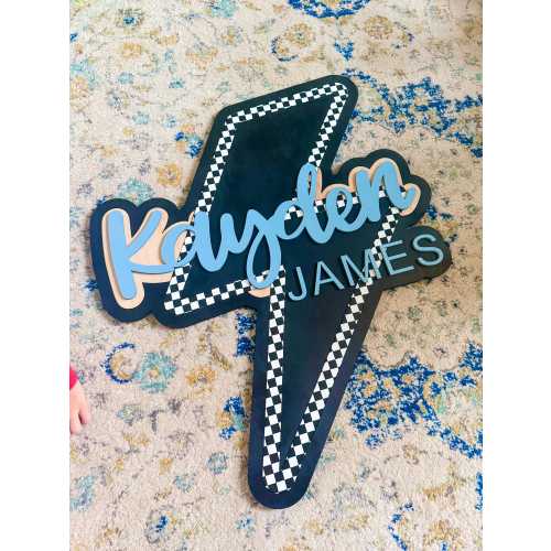 Nursery Sign, Boy Nursery Sign, Checkered Baby Sign, Lightening Bolt Baby Sign, Welcome to the world, Pregnancy announcement, Rad Kid Sign