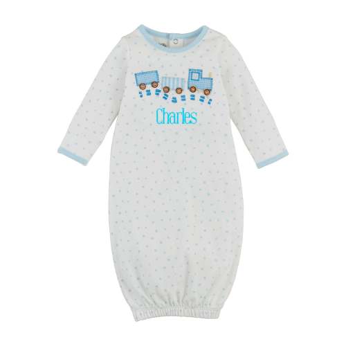Train Blue Polka Dot Baby Gown