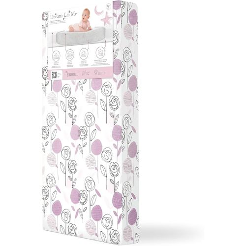 Dream On Me Floral Dreams Firm Fiber Baby Crib Mattress Rose Pink, Greenguard Gold and JPMA Certified, Fits All Standard Cribs and Toddler Beds, Waterproof Sleep Surface & Machine Washable Cover