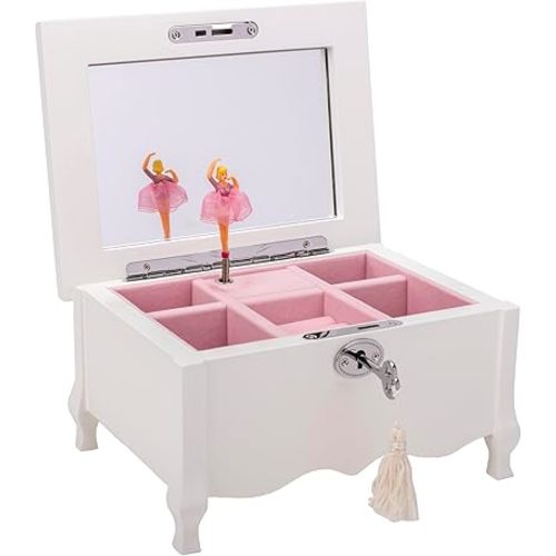 Cottage Garden Ballerina White 8 x 6 MDF Wood and Velvet Musical Jewelry Box Plays Tune Swan Lake