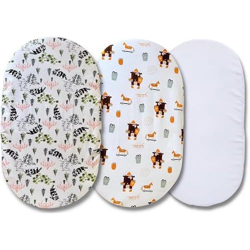 Moses Basket Foam Pad Cover, Bassinet Cover Sheets in 3-Pack Cute Prints (Panda and Bear Prints)