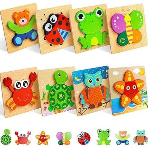 TOY Life 8 Pack Toddler Puzzles, Puzzles for Toddlers 2-4, Wooden Puzzles for Toddlers 1-3, Montessori Toys for 1 2 3+ Yrs Old Girl Boy, Baby Toddler Puzzle Ages 2-4 Educational Learning Toy
