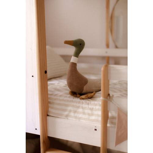 Premium Linen Heirloom Stuffed Animal Mallard Duck - Baby Shower Gift - Embroidered Neutral Unisex Timeless Bird Teddy - Nursery Decor Kids
