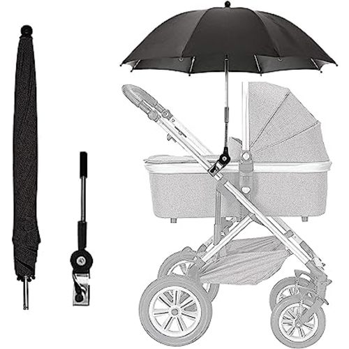 Baby Stroller Parasol, Universal Umbrella with Clamp, 360 Degree Adjustable UV Protection Stroller Sun Shade, Waterproof Umbrella for Trolley, Bike, Wheelchair, Beach Chair