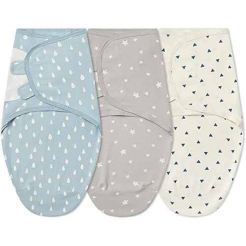insular Baby Swaddle Wrap, Swaddle Blanket for Newborn and Infant, Adjustable Swaddle Set for Boy and Girl, Soft Cotton Baby Sleep Sack 3 Pack (Raindrop, Small(0-3M))