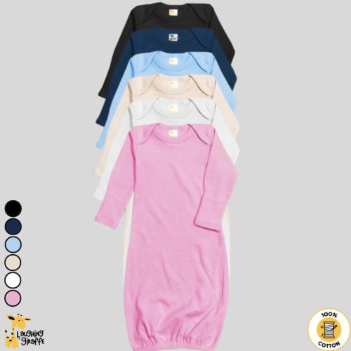 6-Pack Baby Nightgown With Fold Over Mittens- 100% Cotton Personalize Custom Embroidery Screen Printing DIY Monogram Tie Dye
