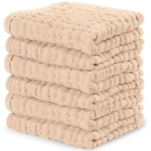Baby Washcloths Muslin Cotton, Large 10”x10” by Comfy Cubs - Cream, Pack of 6
