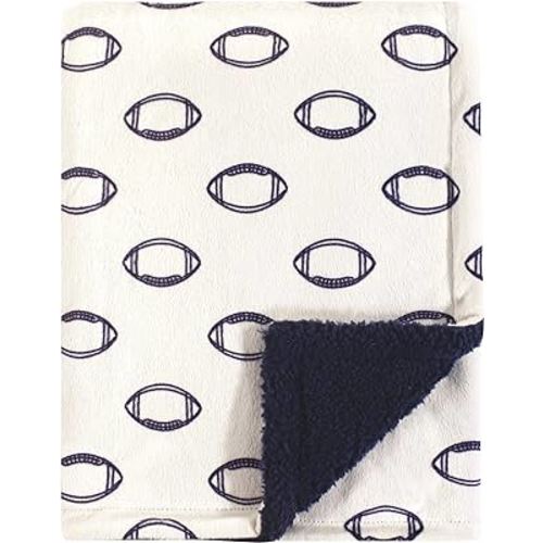 Hudson Baby Unisex Baby Plush Mink and Sherpa Blanket, Football, One Size