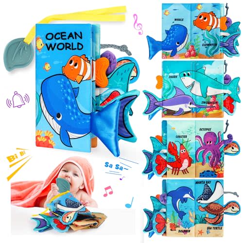 Baby Books for Shower Gift, Baby Books 0-6 Months, Baby Crinkle Books, Tummy Time Toys, Baby Boys Girls Books, Early Learning Stroller Toy, Touch and Feel Books for Newborn, Infant Toys Developmental