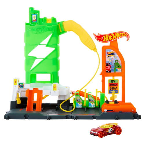 Hot Wheels City Super Recharge Fuel Station with 1:64 Scale Toy Car