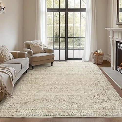 Modern Farmhouse Area Rug 5 x7 Washable Floral Earth Tone Neutral Boho Nursery Rug 5x7 for Baby Boy Bedroom,Tan Brown and Cream Beige