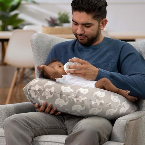 Boppy Nursing Pillow Original Support, Gray Elephant Sprinkles, Ergonomic Nursing Essentials for Bottle and Breastfeeding, Firm Fiber Fill, with Removable Nursing Pillow Cover, Machine Washable