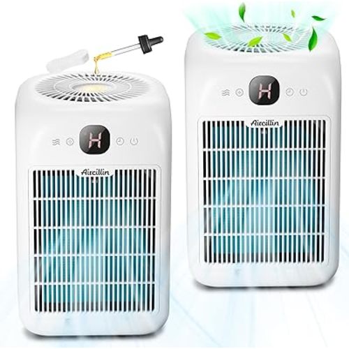 Air Purifiers for Home Bedroom Up to 908 Sq Ft Each One by 10W Brushless DC Motor, Dual Air Intakes, 3-in-1 HEPA Filter with Sleep Mode, Aromatherapy, for Smoke, Pet Dander, Pollutants Odor, 2 PACK