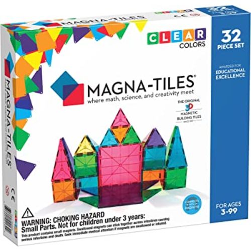 Magna-Tiles 32-Piece Clear Colors Set, The Original Magnetic Building Tiles For Creative Open-Ended Play, Educational Toys For Children Ages 3 Years +