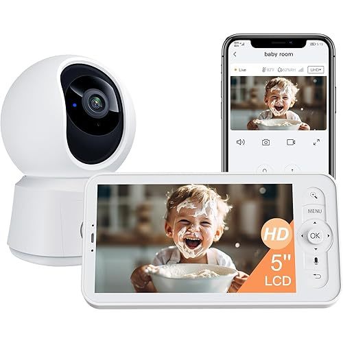 Arenti Baby Monitor, Smart WiFi 6 Baby Camera with 5-Inch Upgraded Wireless Display, 360° View, Auto-Night Vision, Temperature Sensor, Sound & Motion Detection, 2 Way Audio, VOX Mode (B2)