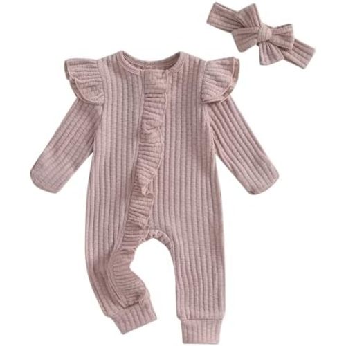 Baby Girl Newborn Clothes Fall Winter Hospital Coming Home Outfit Bow Long Sleeve Romper Zipper Onesie Jumpsuit