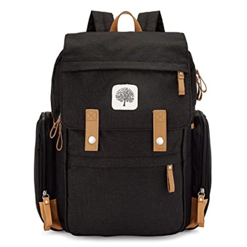 Parker Baby Co. Diaper Backpack - Large Diaper Bag with Insulated Pockets, Stroller Straps and Changing Pad -Birch Bag - Black