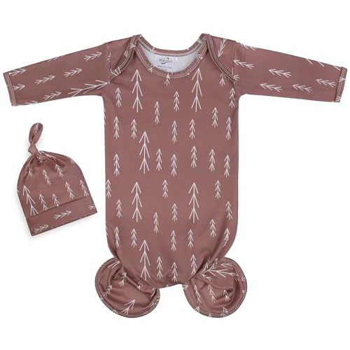 Mikccer Baby Newborn Knotted Gown 0-6 Months, Soft Breathable Sleeper Gowns, Baby Girl Coming Home Outfit Infant Nightgowns with Hat
