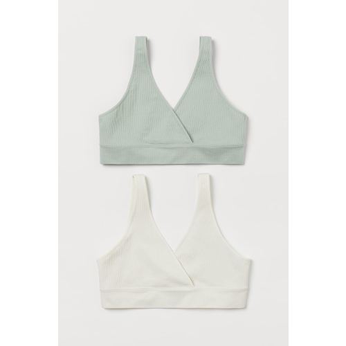 MAMA 2-pack Nursing Bras, White/dusky green L