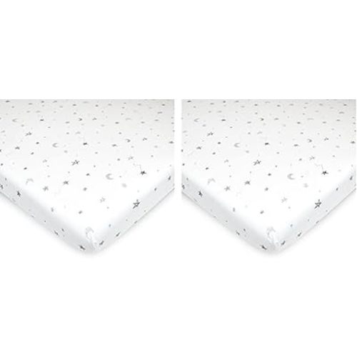 TL Care Printed 100% Natural Cotton Jersey Knit 18 x 36 Cradle/Bassinet Sheet - Fitted, Gray Stars and Moons, Soft Breathable, for Boys and Girls (Pack of 2)