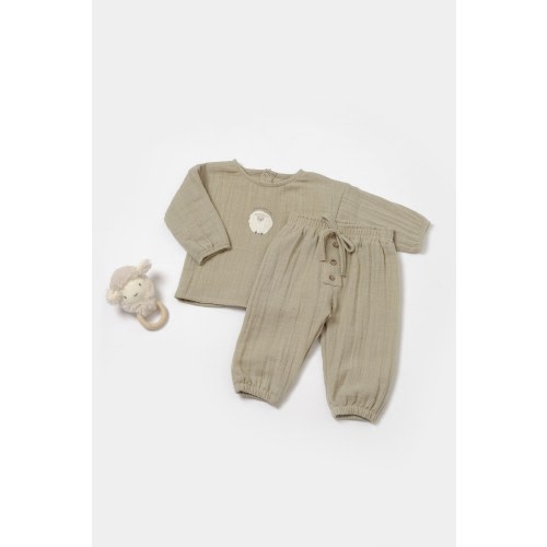 Muslin Baby Pants & Long Sleeve T-shirt Set ,Green,Unisex, Baby Shower Gift, muslin baby clothes,baby jumpsuit, organic baby clothes