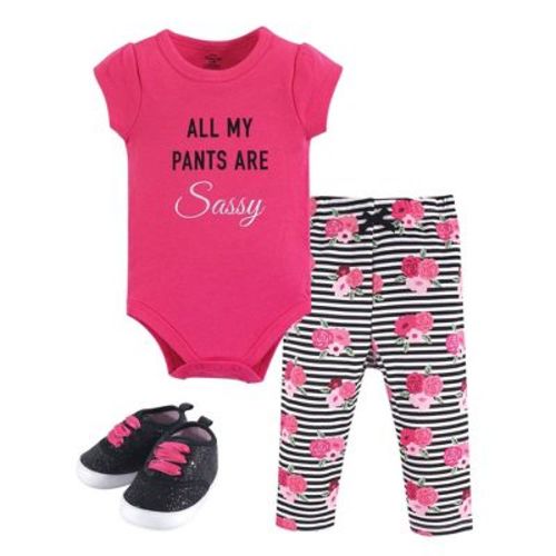 Little Treasure Baby Girl Cotton Bodysuit, Pant and Shoe 3pc Set, Sassy Pants, 0-3 Months