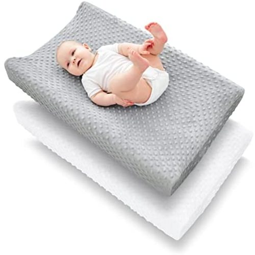 Cute Castle Changing Pad Cover - Ultra Soft Bean Dot Plush Changing Table Covers Breathable Baby Changing Pad Table Sheets for Boy and Girl (2 Pack White and Grey)