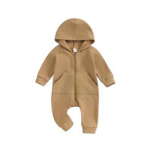 Michellecmm Kids Baby Boys Girls Fall Jumpsuits Long Sleeve Solid Color Zip Up Hooded Rompers Newborn Outfits