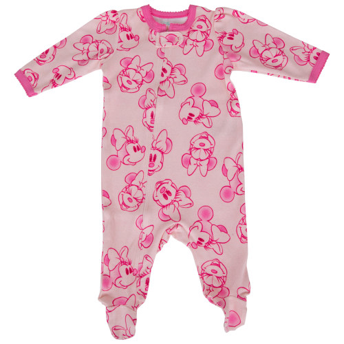 Komar Kids Girls' Disney Baby Minnie Mouse Pink Cotton Infant Onesie Sleeper (0-3 Months)