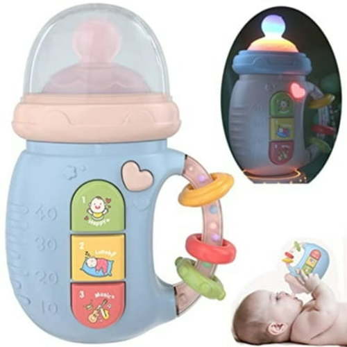 CNKOO Baby Toys for 6-18 Months, 4-in-1 Silicone Pacifier + Baby Rattles + Light Up Toys + Teether Toy, Sensory Toys for Toddlers 6 Months Old, Musical Toys, Christmas Easter Gifts(Blue)