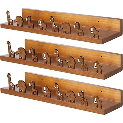 3 Pcs Nursery Animal Floating Book Shelves Wood Book Shelves Animal Wall Decor for Room, Nursery Room Decor and Books, Toys, Photo Frames Storage