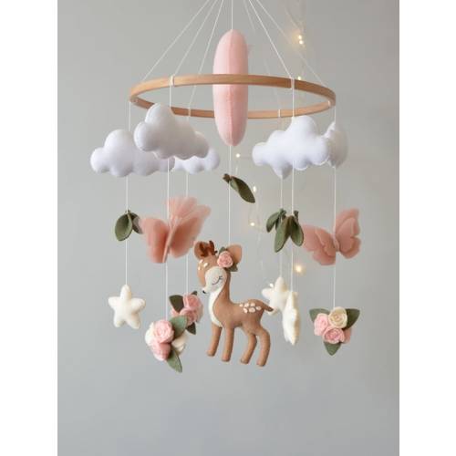 Deer Baby Mobile Girl. Butterflies Baby Mobile. Baby Shower Gift. Flowers Baby Mobile. - Etsy