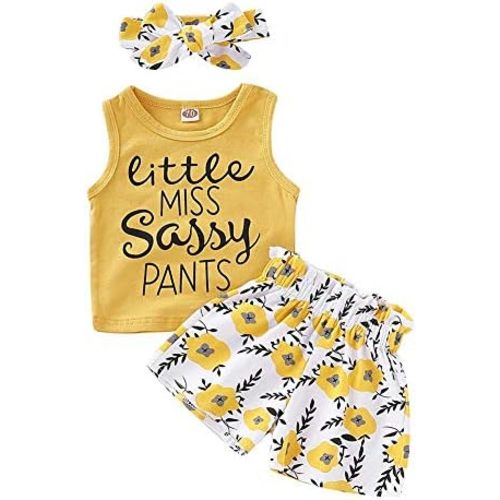 3 Pcs Infant Baby Girl Clothes Sets Sleeveless Tank Tops Flower Pant Headband Outfits Toddler Clothes