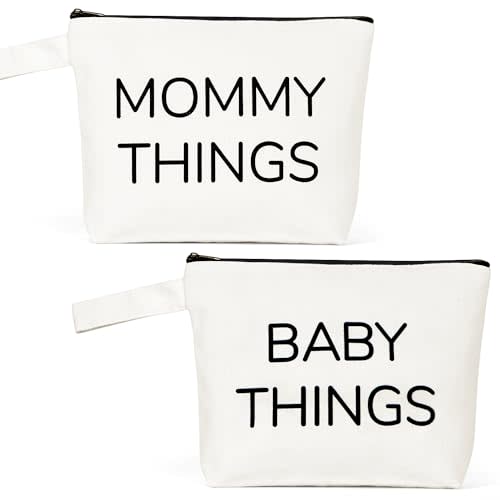 iAOVUEBY New Mom Gifts, 2PCS Mommy and Baby Canvas Pouch Set, Gifts For Expecting Moms Keepsake Bag, New Mothers and Baby Essentials Stuff, Neutral Makeup Bag Gift Set