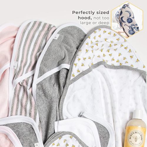 Burts Bees Baby Infant Hooded Towels Hello Moon! Organic Cotton, Unisex Bath Essentials and Newborn Necessities, Soft Nursery Towel with Hood Set, 2-Pack Size 29 x 29 Inch