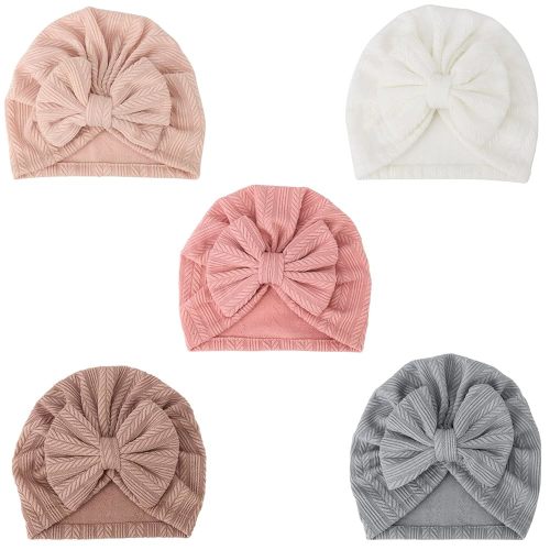 DRESHOW BQUBO 5 Pieces Newborn Baby Turban Hats Bow Baby Infant Beanie Breathable Toddler Cap for Baby Girls