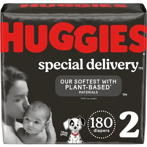 Huggies Special Delivery Hypoallergenic Baby Diapers Size 2 (12-18 lbs), 180 Ct, Fragrance Free, Safe for Sensitive Skin
